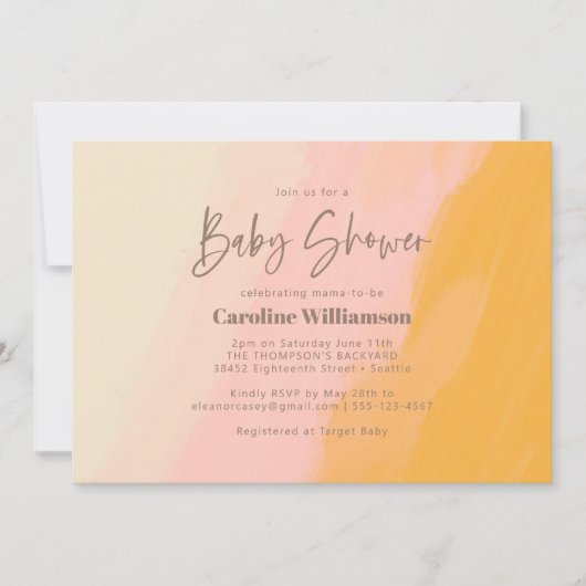 Modern Boho Pink Yellow Cute Script Baby shower Kaart (Voorkant)