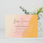 Modern Boho Pink Yellow Cute Script Baby shower Kaart (Staand voorkant)