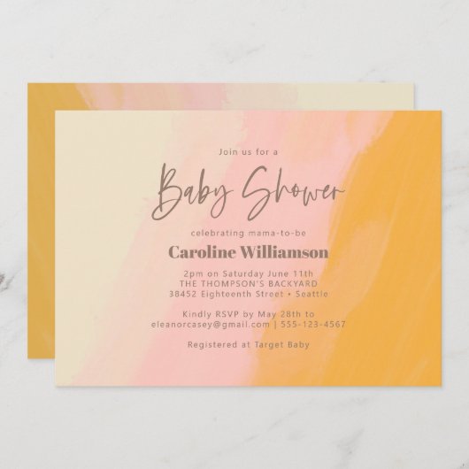 Modern Boho Pink Yellow Cute Script Baby shower Kaart (Voorkant / Achterkant)