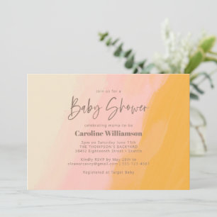 Modern Boho Pink Yellow Cute Script Baby shower Kaart
