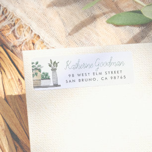 Modern Boho Planten Script Naam en adres Etiket