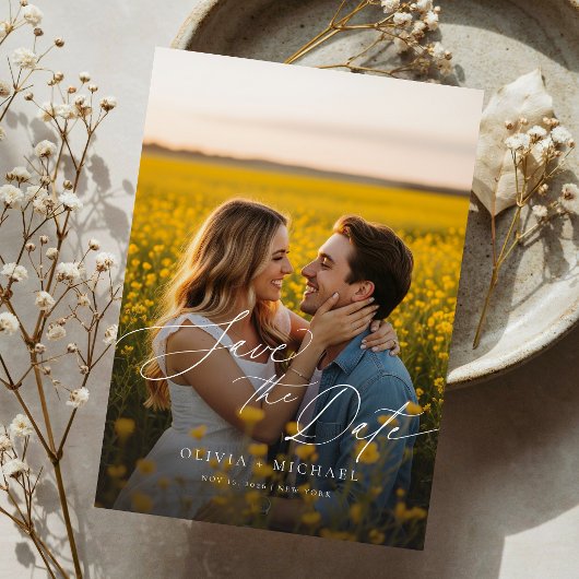 Modern Boho QR-code foto trouwkaart Save the Date Kaart