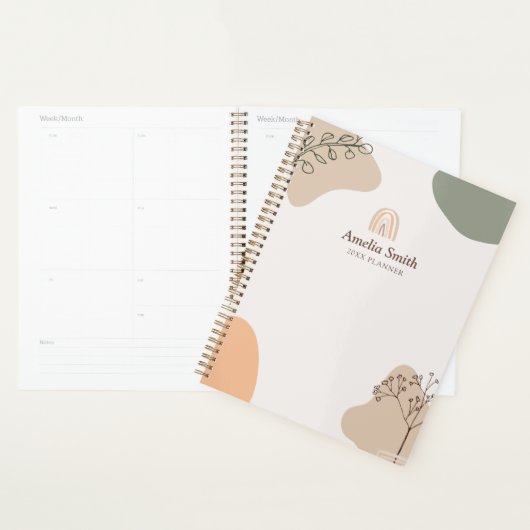 Modern Boho Rainbow Abstracte Botanische Lijn Kuns Planner (Display)