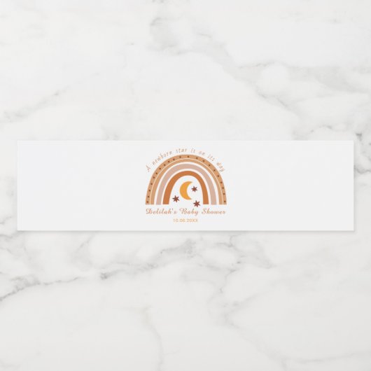 Modern Boho Rainbow Baby shower Thema Waterfles Etiket (Enkel label)