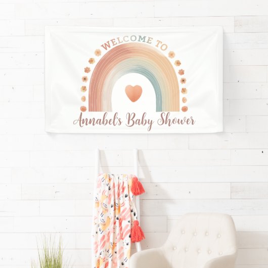 Modern Boho Rainbow Baby shower Welkom Banner - W (Insitu)