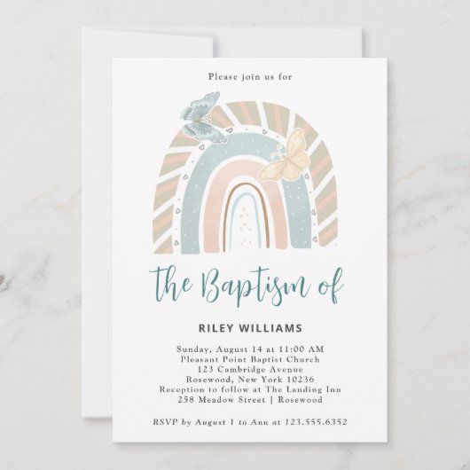 Modern Boho Rainbow Baptism Invitation Kaart (Voorkant)