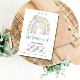 Modern Boho Rainbow Baptism Invitation Kaart