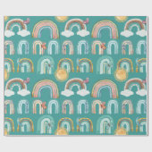 Modern Boho Rainbow Blauwgroen Terracotta Mustard Cadeaupapier (Vlak)