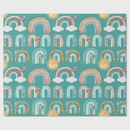 Modern Boho Rainbow Blauwgroen Terracotta Mustard  Cadeaupapier (Vlak)