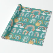 Modern Boho Rainbow Blauwgroen Terracotta Mustard  Cadeaupapier (Uitgerold)