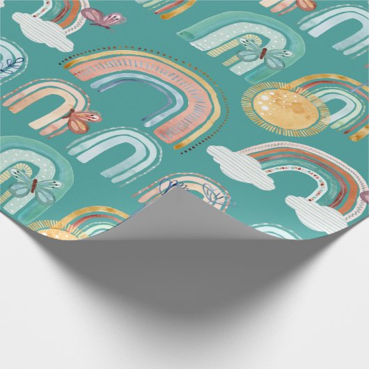 Modern Boho Rainbow Blauwgroen Terracotta Mustard  Cadeaupapier (Hoek)