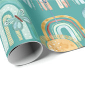 Modern Boho Rainbow Blauwgroen Terracotta Mustard Cadeaupapier (Rol Hoek)