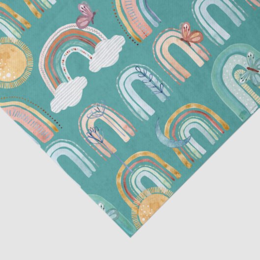 Modern Boho Rainbow Blauwgroen Terracotta Mustard  Tissuepapier (Detail)