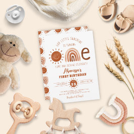 Modern Boho Rainbow Little Sunshine First Birthday Kaart