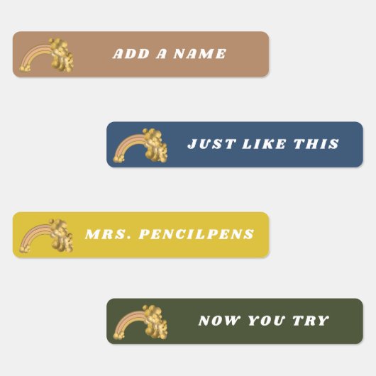 Modern Boho Rainbow Neutral Custom Name Labels (Groep)