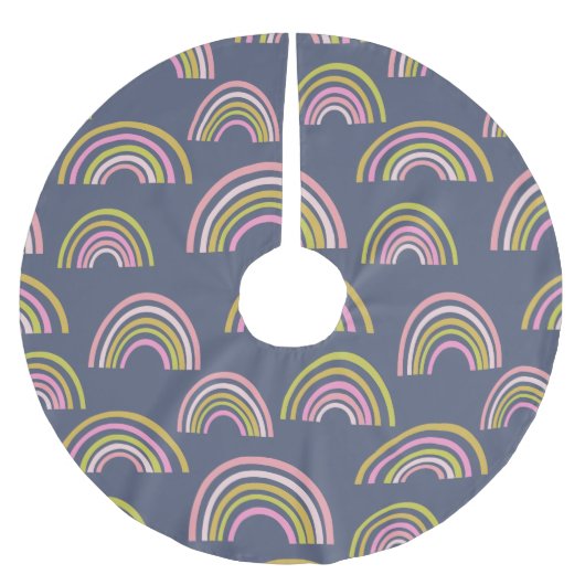 Modern Boho Rainbow Pattern in Navy Blue Kerstboom Rok (Voorkant)