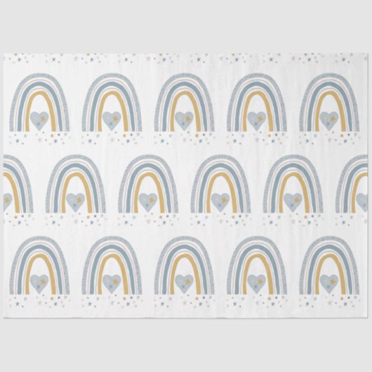 Modern BOHO Rainbow Stars Dusty Blue Mustard Boy Tissuepapier (Voorkant)