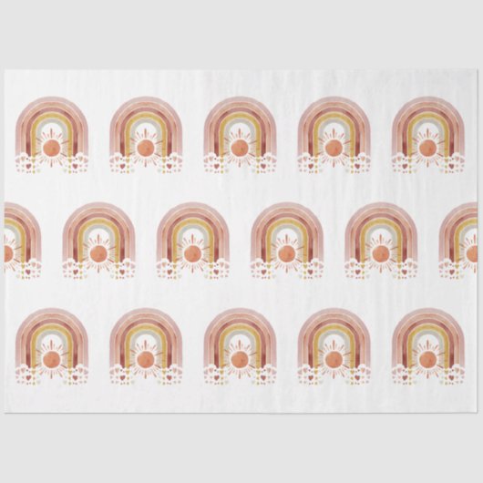 Modern BOHO Rainbow Sun Heart Dusty Pink Mustard Tissuepapier (Voorkant)