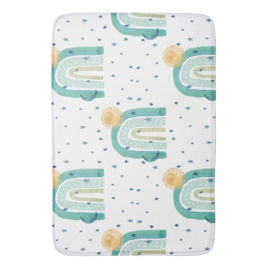 Modern Boho Rainbow Sun Moon Blauwgroen Blue Navy  Badmat (Voorkant Verticaal)