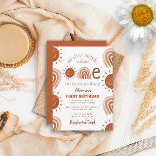 Modern Boho Rainbow Sunshine Eén eerste verjaardag Kaart