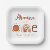 Modern Boho Rainbow Sunshine First Birthday Papieren Bordje (Voorkant)