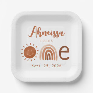 Modern Boho Rainbow Sunshine First Birthday Papieren Bordje