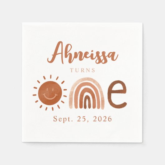 Modern Boho Rainbow Sunshine First Birthday Servet (Voorkant)