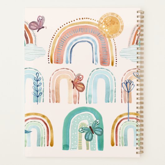 Modern Boho Rainbow Waterverf Muted Script Name Planner (Achterkant)