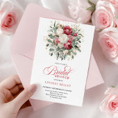 Modern Boho Red Blush Greenery Gold Bridal Shower Kaart