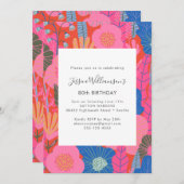 Modern Boho Red Floral 80th Birthday Party Kaart (Voorkant / Achterkant)