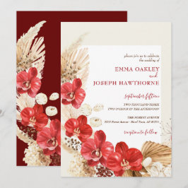 Modern boho red orchid herfst custom Wedding Invit Kaart