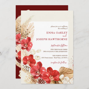 Modern boho red orchid herfst custom Wedding Invit Kaart