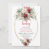 Modern Boho Red Pink Gold Floral Baby Invitation Kaart (Voorkant)