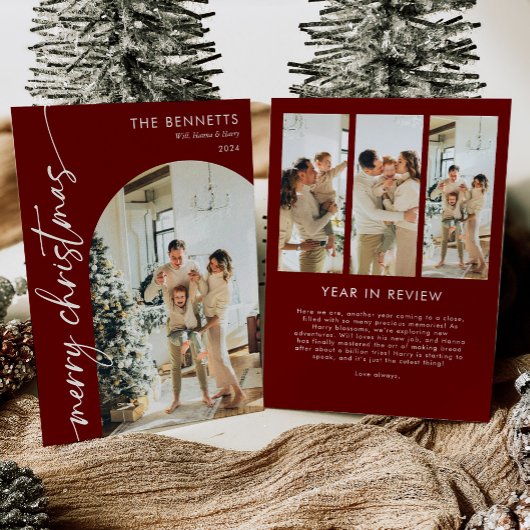 Modern Boho rood jaar in de Review Kerstfoto Feestdagenkaart