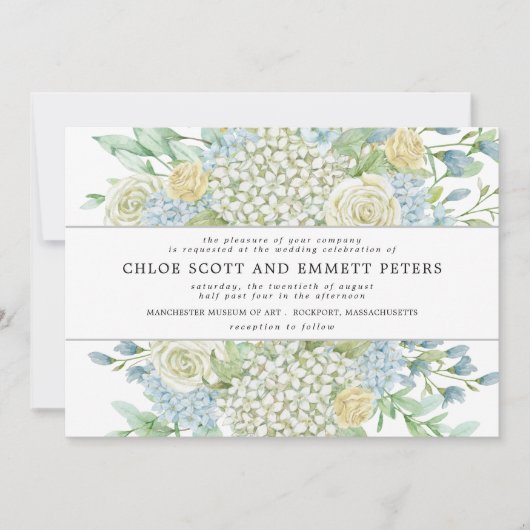 Modern Boho Roos Hydrangea Floral Wedding Kaart (Voorkant)