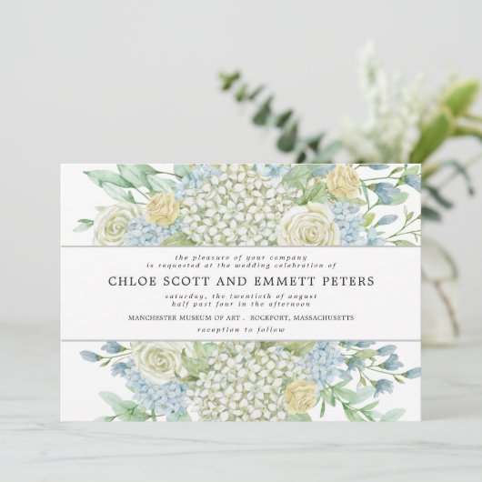 Modern Boho Roos Hydrangea Floral Wedding Kaart (Staand voorkant)