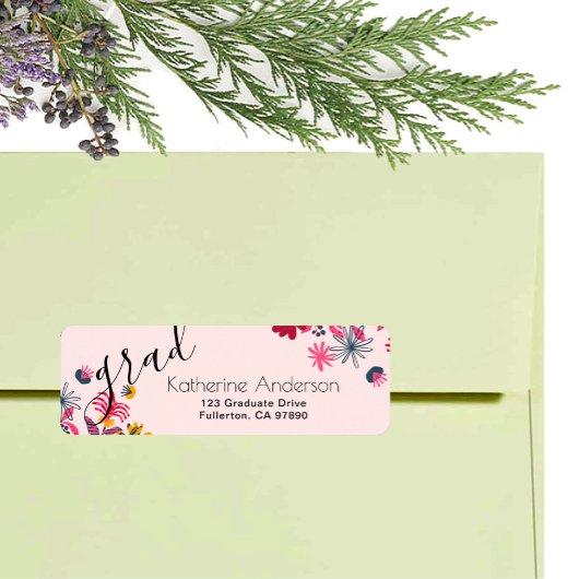 Modern Boho Roze Bloemen Afstuderen Etiket