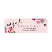 Modern Boho Roze Bloemen Afstuderen Etiket (Voorkant)