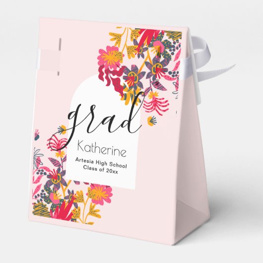 Modern Boho Roze Bloemen Afstuderen Favoriet Box Bedankdoosjes (Achterkant)