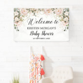 Modern Boho roze bloemengouden bladeren baby showe Spandoek (Insitu)