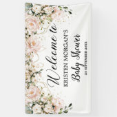 Modern Boho roze bloemengouden bladeren baby showe Spandoek (Verticaal)