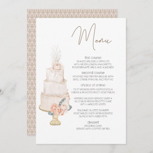 Modern Boho roze Elegant Bloemen Bruiloft Menu (Voorkant / Achterkant)