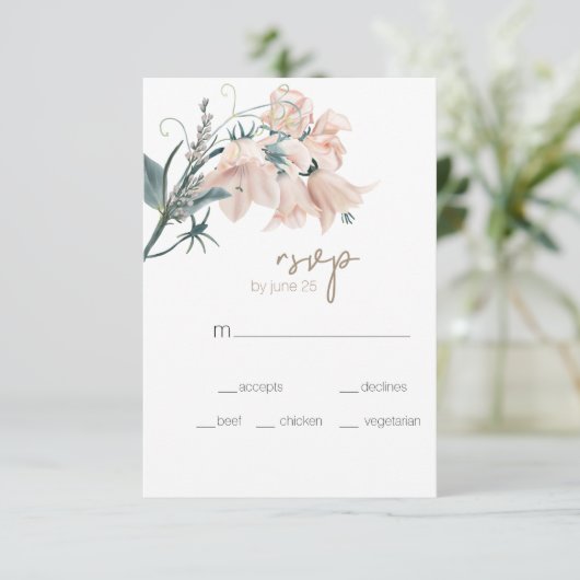 Modern Boho Roze Elegante Bloemenbruiloft RSVP Kaa Kaartje (Staand voorkant)