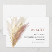 Modern Boho Roze Goud Pampas Gras Save The Date (Voorkant / Achterkant)