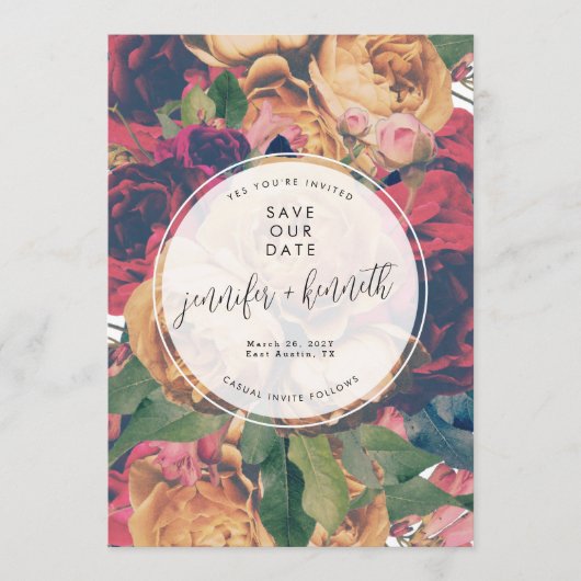 Modern Boho  Rozen Editable Foto Save The Date (Voorkant)
