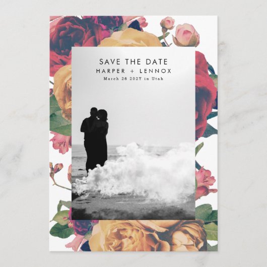 Modern Boho Rozen Editable Foto Save The Date (Voorkant)