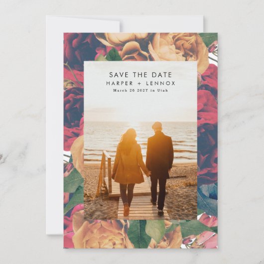 Modern Boho Rozen Editable Photo Save the Date (Voorkant)