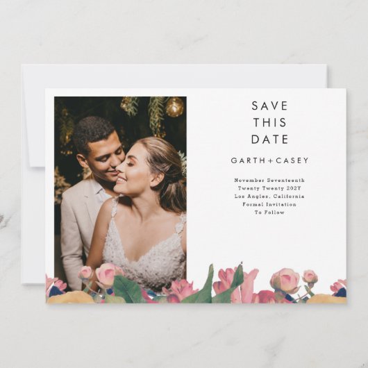 Modern Boho Rozen Foto opslaan Datum Aankondiging (Achterkant)