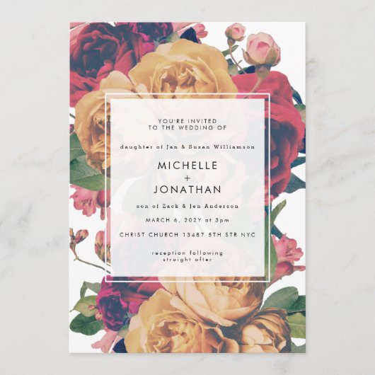Modern Boho Rozen Wedding Kaart (Voorkant)