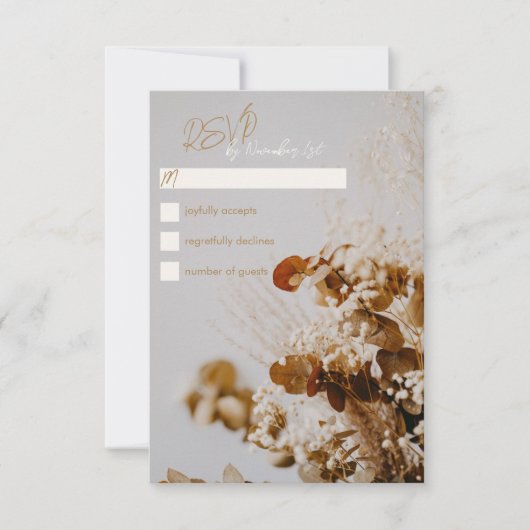 Modern Boho Rustic Dried Floral Wedding RSVP-kaart RSVP Kaartje (Voorkant)